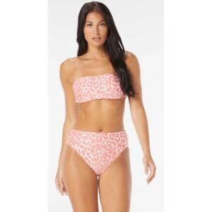 Carmen Marc Valvo Melon Foil Jungle Cheetah Reversible Bandeau Bikini Set XS NWT